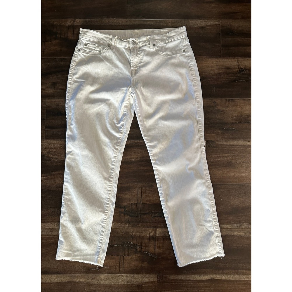 7 For All Mankind Roxanne Ankle White Raw Hem Slim Jeans Size 30